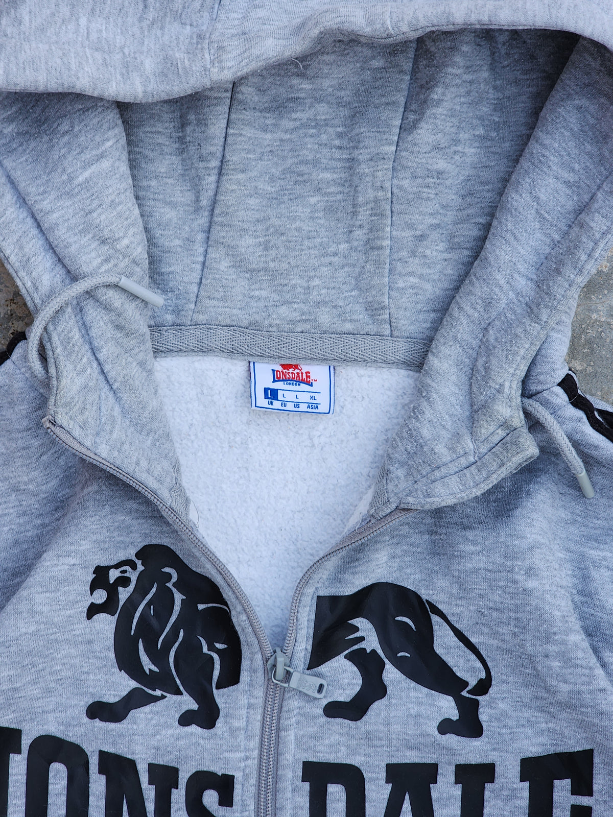 Lonsdale Classic Logo and Side Stripes Gray Zipper Hoodie (L)