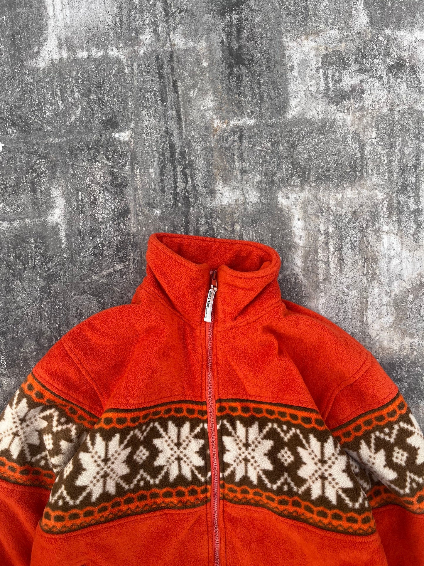 Vintage Ancestress North Sea Orange Fleece Christmas Snowflake Jacket (S/M)
