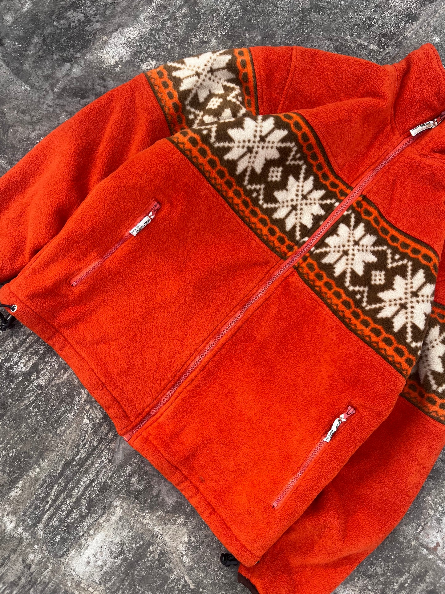 Vintage Ancestress North Sea Orange Fleece Christmas Snowflake Jacket (S/M)