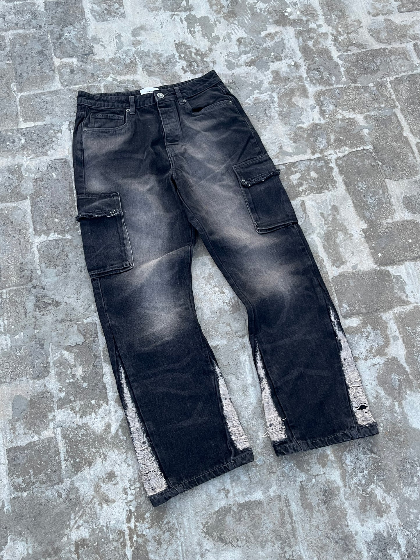Firetrap Y2K Black Flared Distressed Jeans (32)