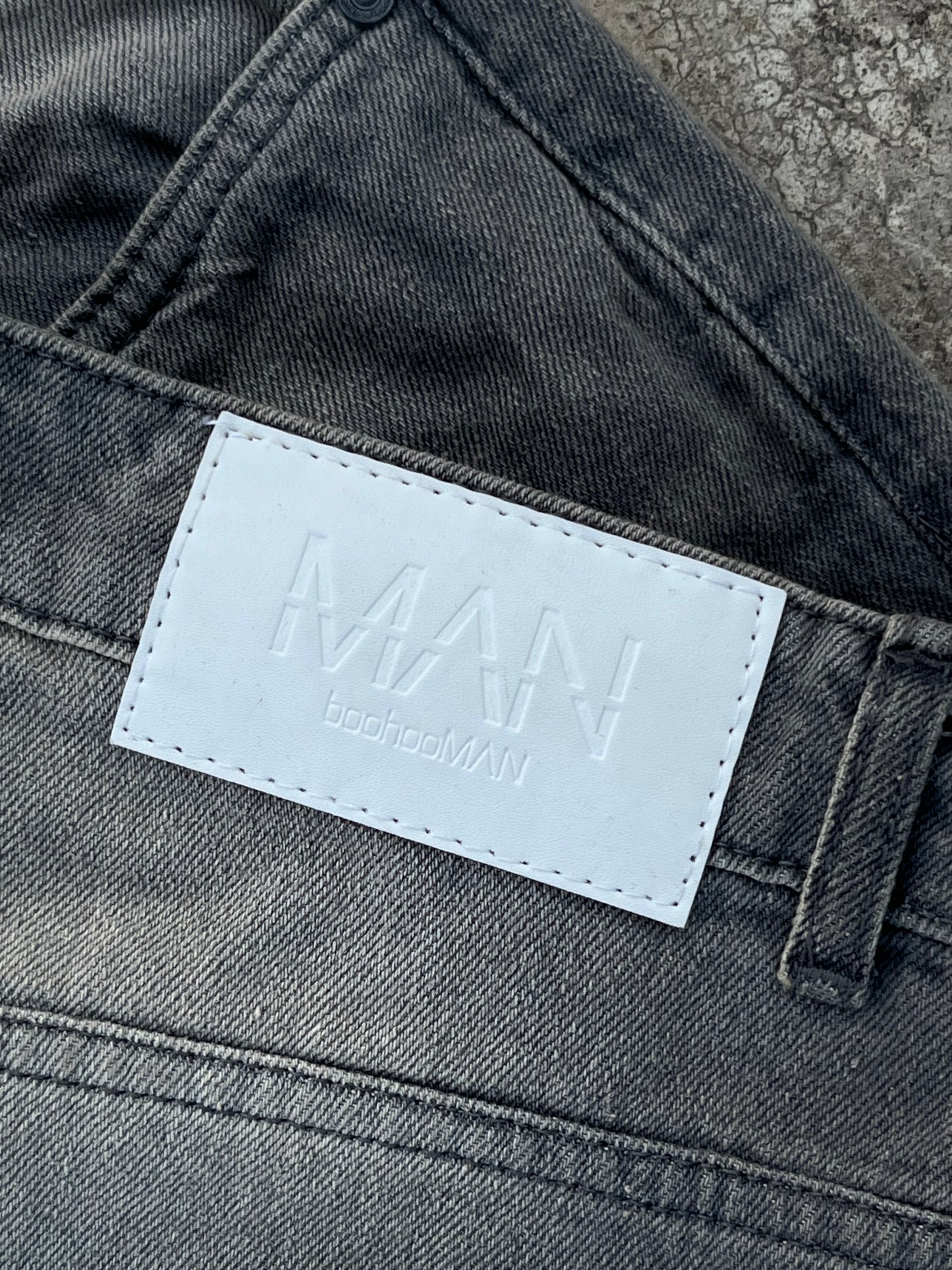 BoohooMan Grey Star Patchwork Baggy Jeans (38)