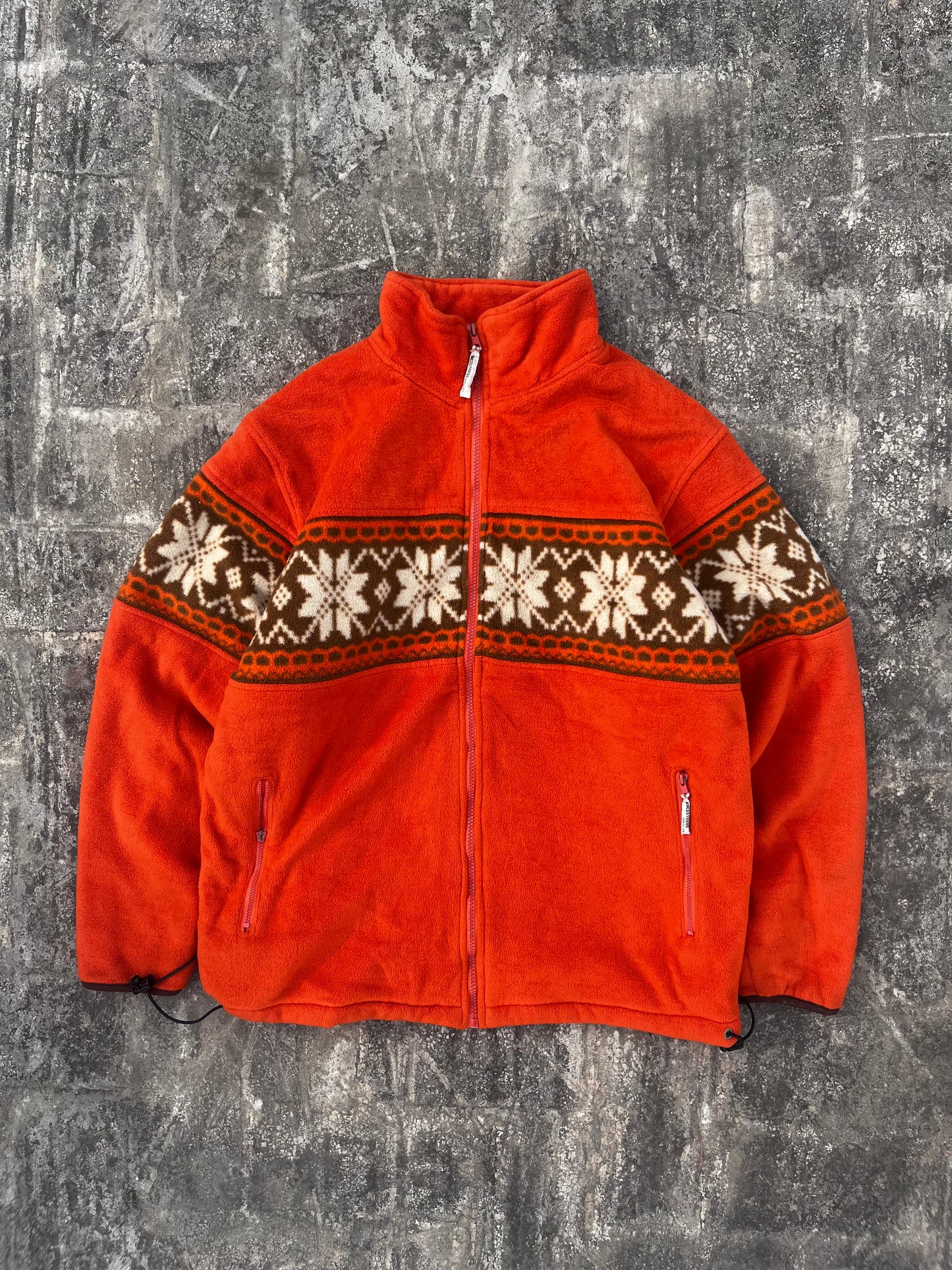Vintage Ancestress North Sea Orange Fleece Christmas Snowflake Jacket (L)