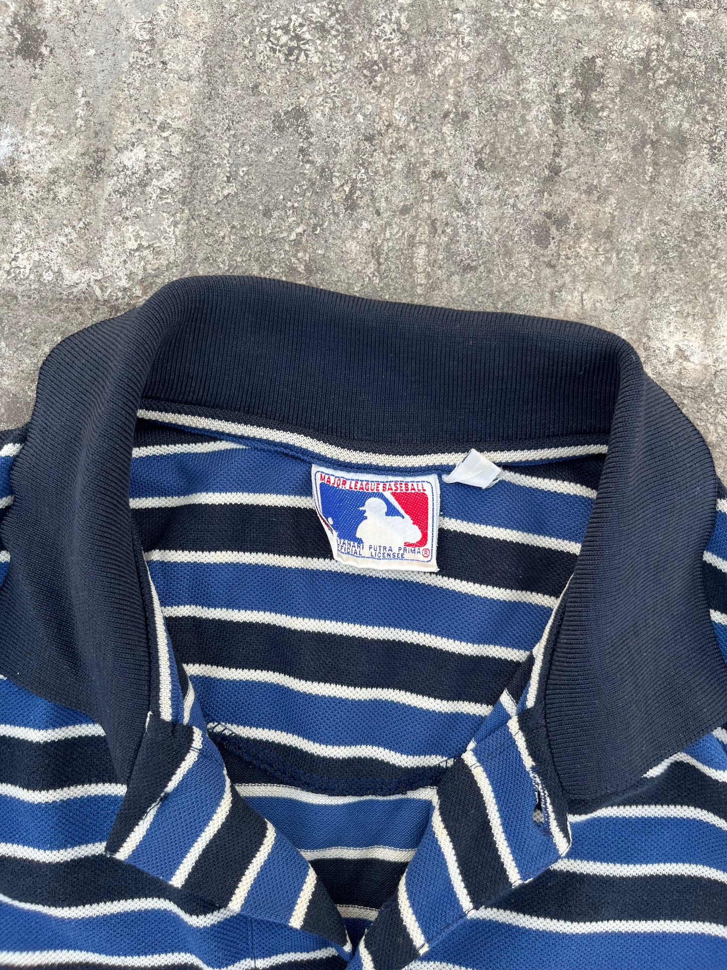 Vintage 90s MLB New York Yankees Black and Blue Stripes Polo Tee (XL)