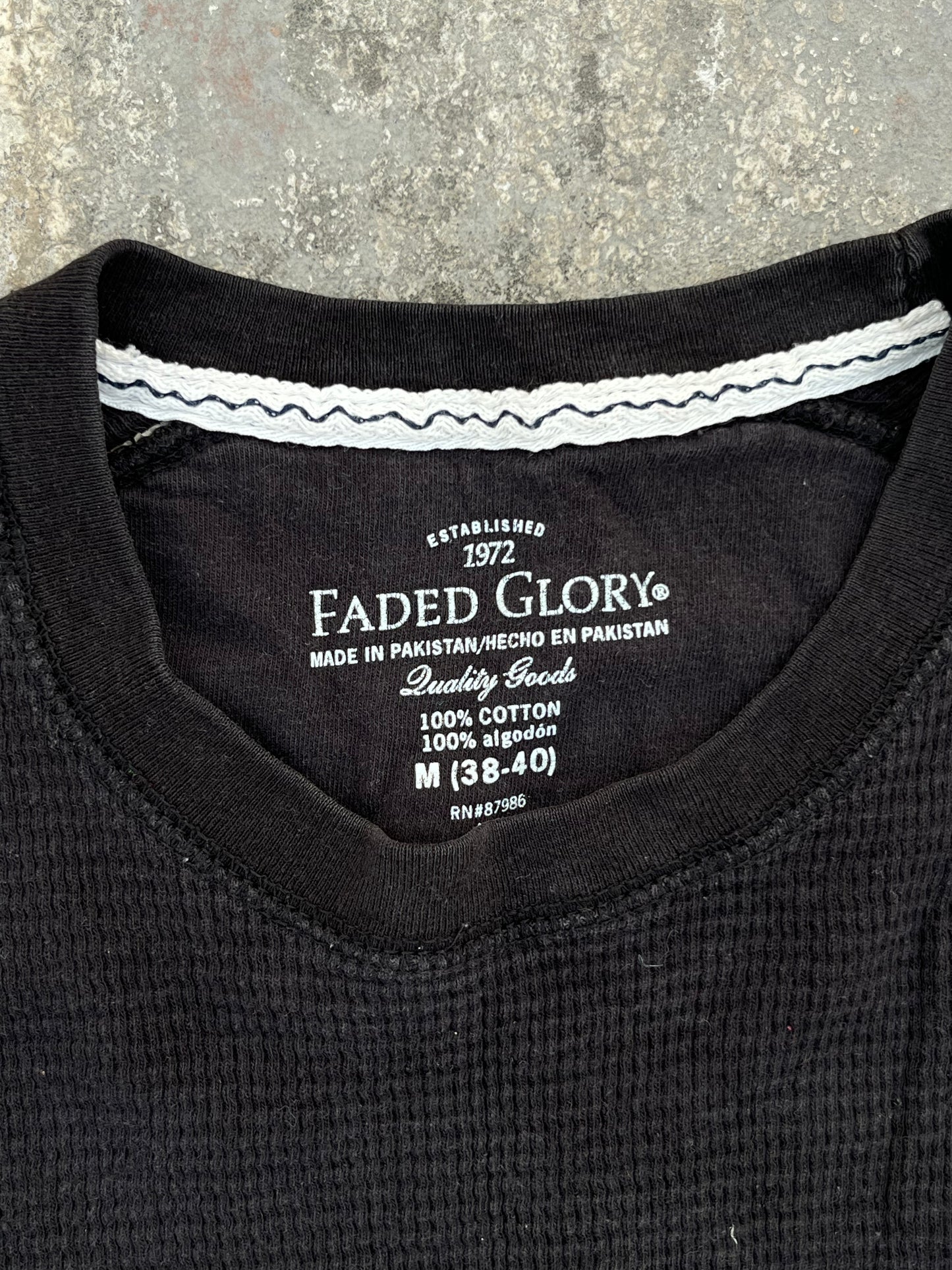 Faded Glory Waffle Knit Texture Black Full Sleeves Tee