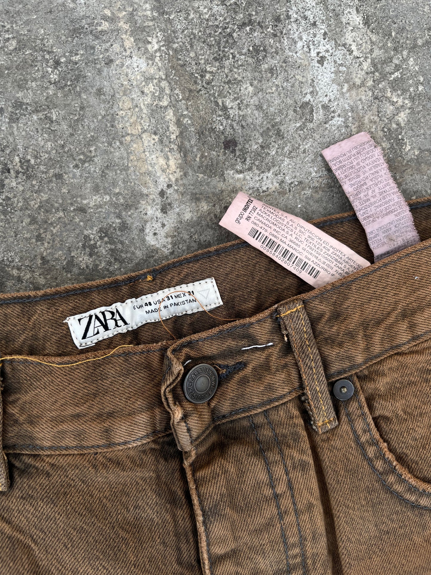 Zara Washed Brown Distressed Straight Fit Jeans (33)