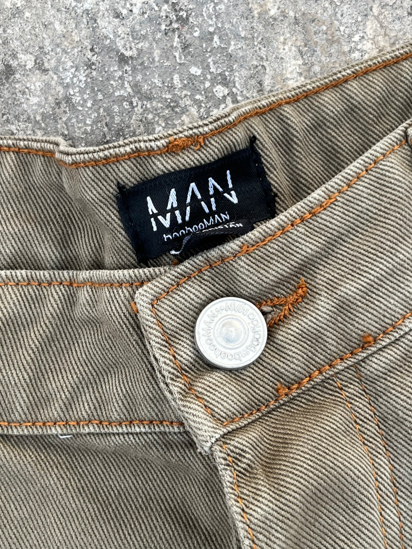 BoohooMan Olive Green Double-Knee Carpenter Baggy Jeans (36)