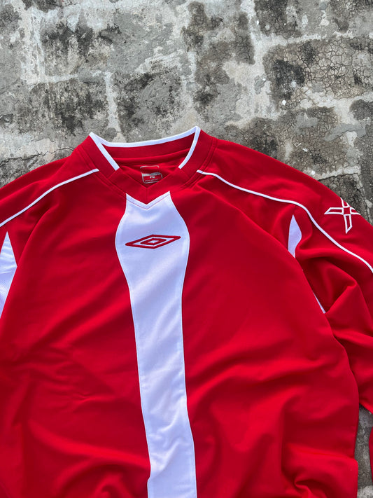 Vintage Umbro Red-White Full Sleeves Soccer Jersey (L)