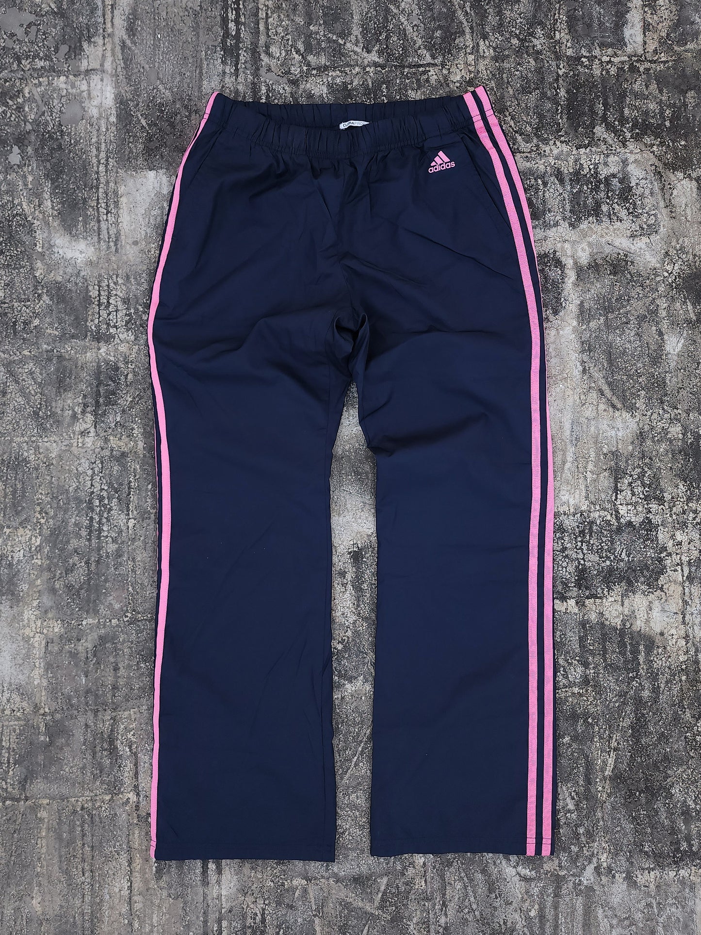 Adidas Dark Blue Pink Striped Flared Baggy Trackpants (S/M)