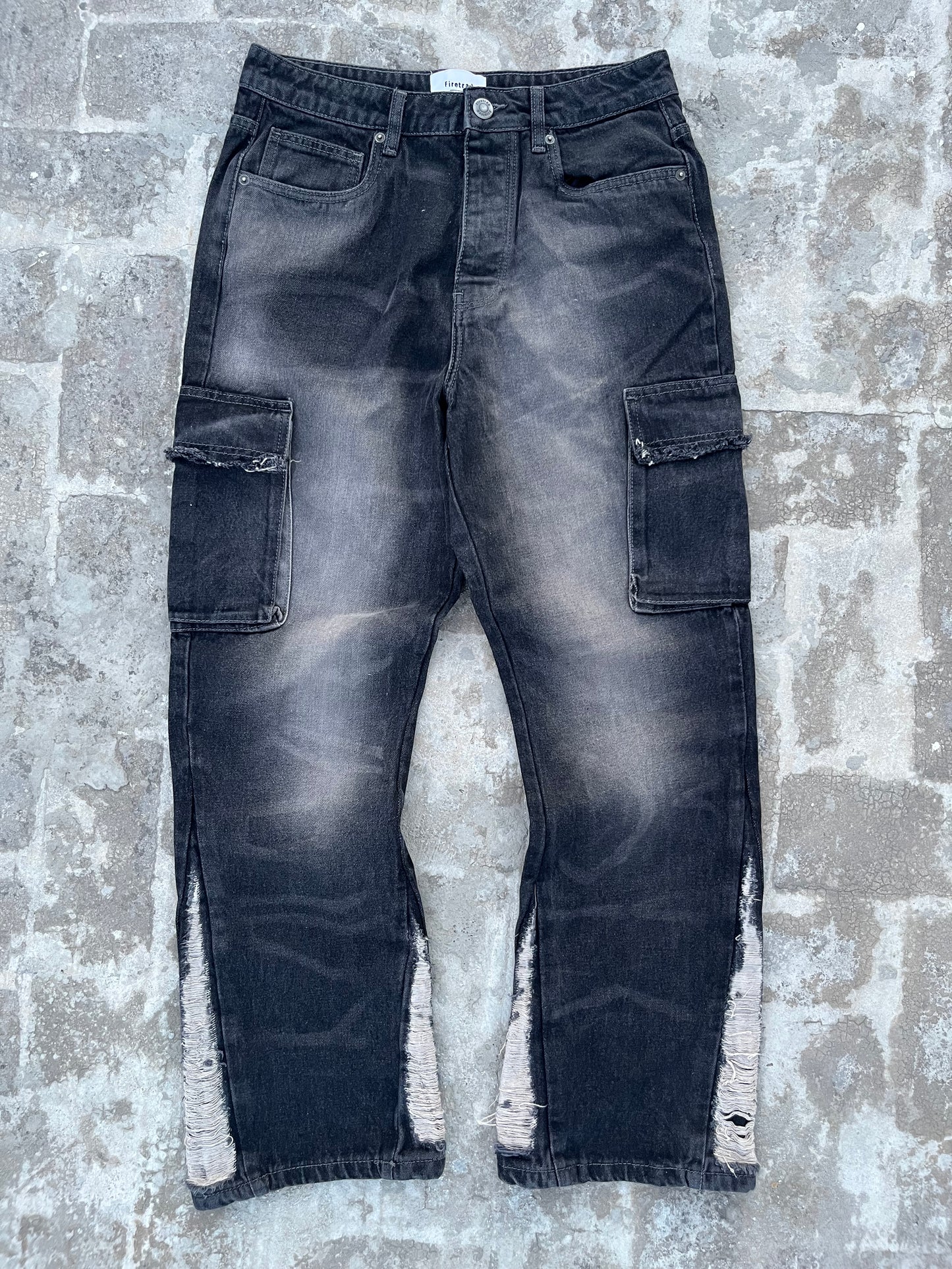 Firetrap Y2K Black Flared Distressed Jeans (32)