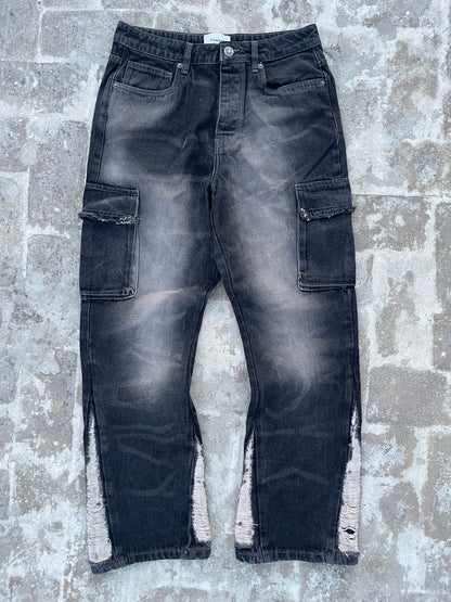 Firetrap Y2K Black Flared Distressed Jeans (32)