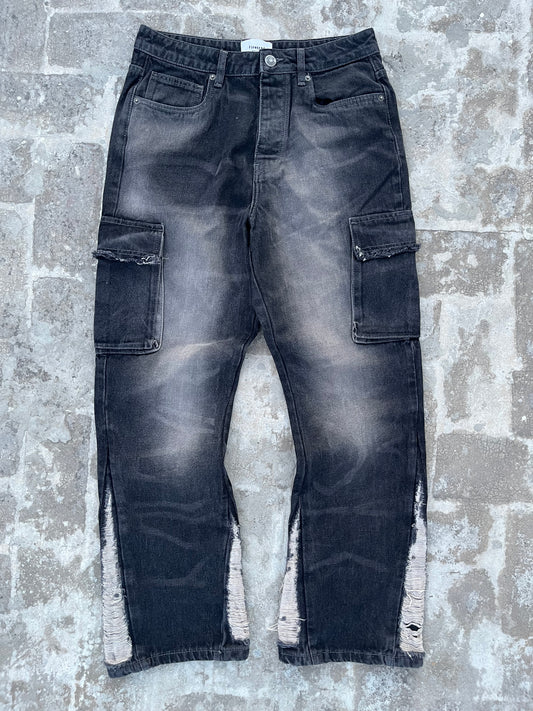 Firetrap Y2K Black Flared Distressed Jeans (32)