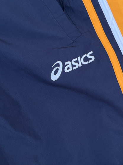 Vintage Asics Dark Blue / Yellow Buttoned Baggy Trackpants (M/L)