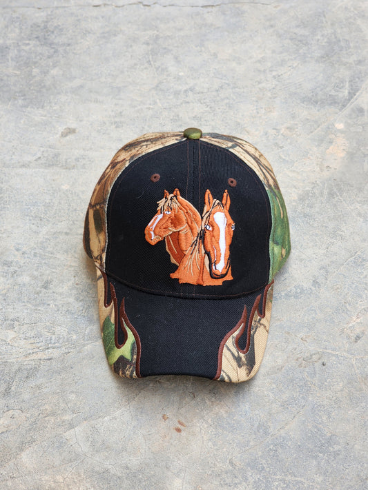 Horse RIding Camo Flames Cap