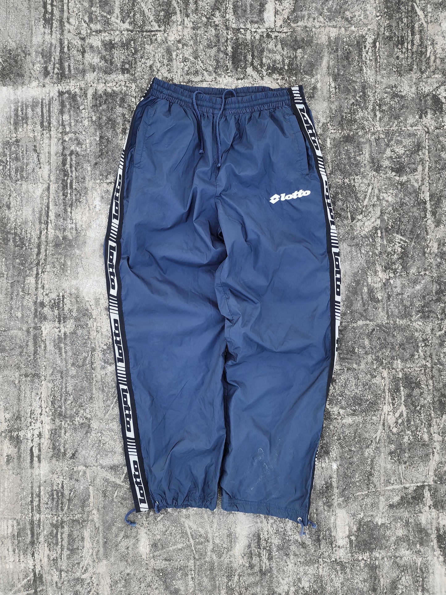 Vintage Lotto Blue Logo Stripes Baggy Trackpants (M/L)