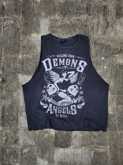 Vintage Killing your Demons B.A.D.L.Y may kill your Angels Too Hand Cut and Cropped Tank (M)