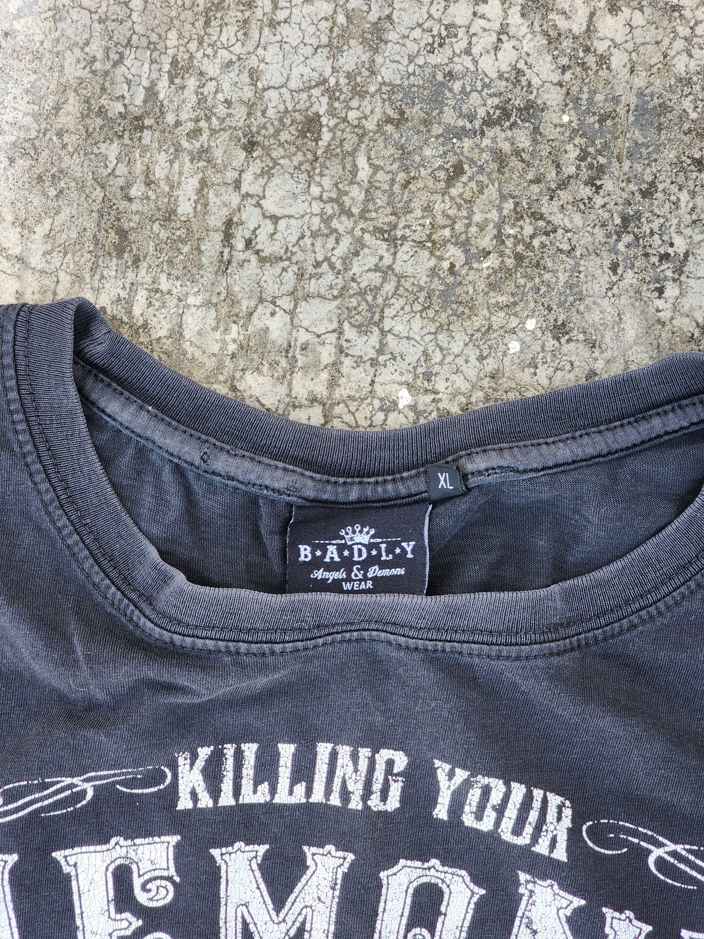 Vintage Killing your Demons B.A.D.L.Y may kill your Angels Too Hand Cut and Cropped Tank (M)