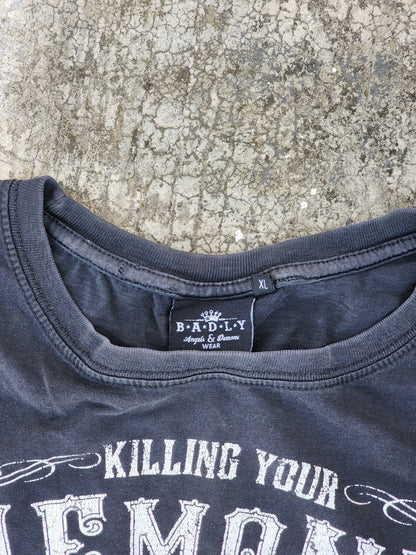 Vintage Killing your Demons B.A.D.L.Y may kill your Angels Too Hand Cut and Cropped Tank (M)