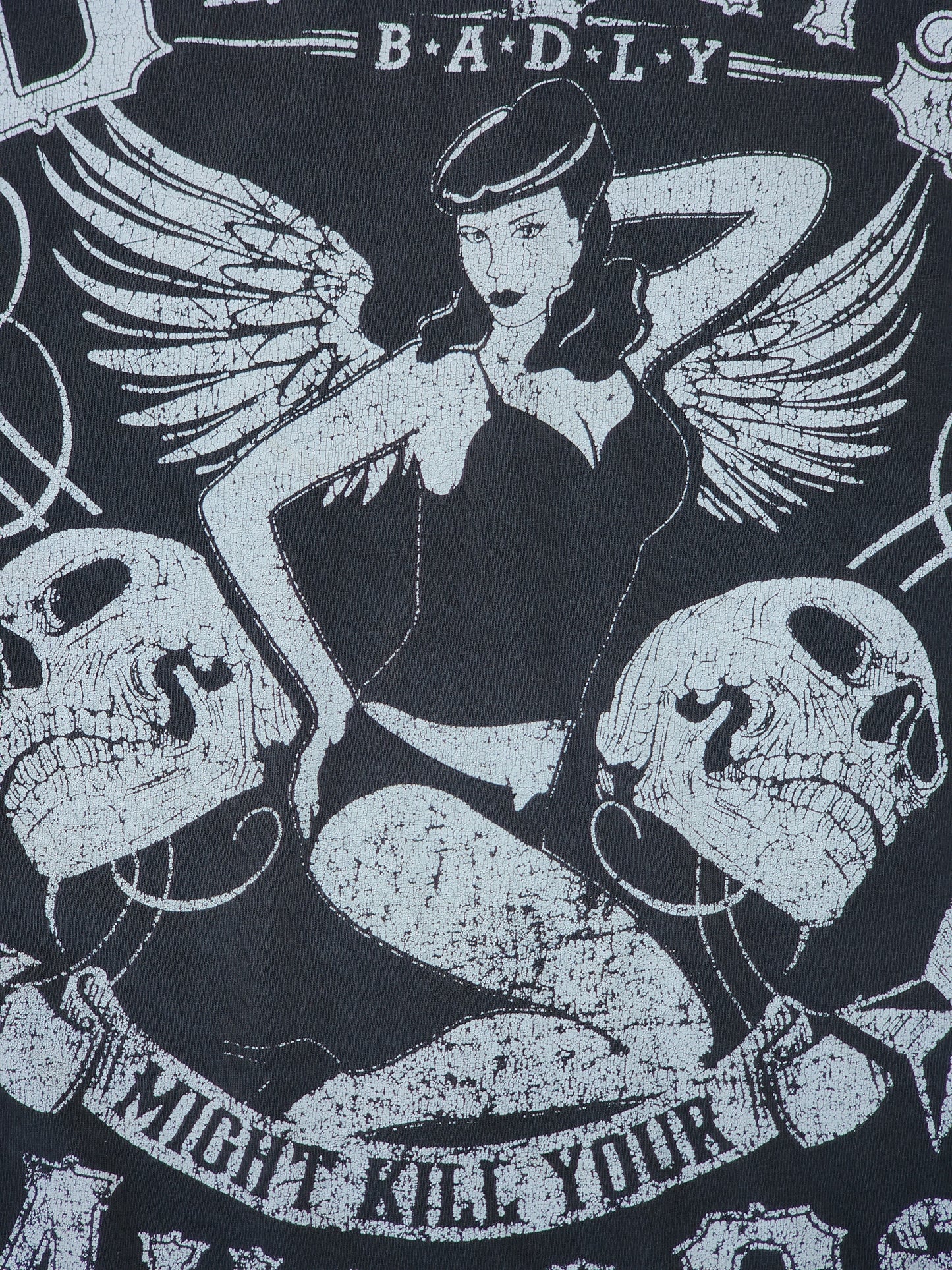 Vintage Killing your Demons B.A.D.L.Y may kill your Angels Too Hand Cut and Cropped Tank (M)