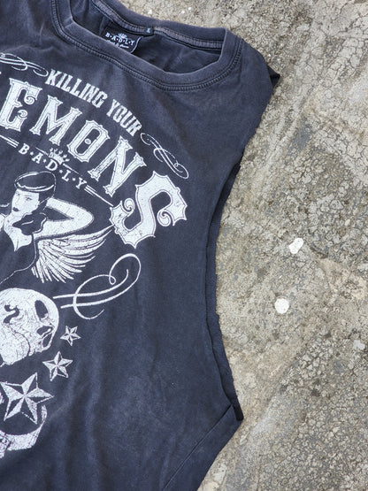 Vintage Killing your Demons B.A.D.L.Y may kill your Angels Too Hand Cut and Cropped Tank (M)