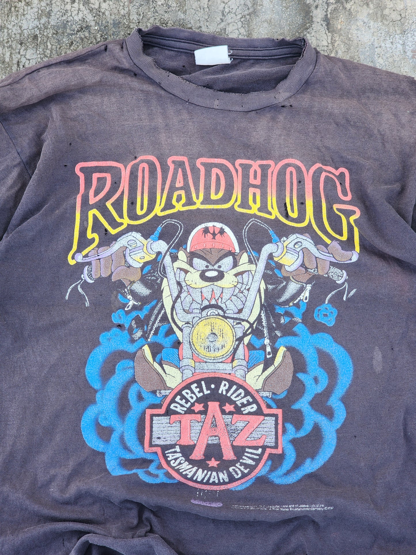 Vintage 1992 RoadHog Taz Rider Heavily Distressed and Heavily Faded Tee (M)