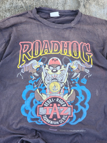 Vintage 1992 RoadHog Taz Rider Heavily Distressed and Heavily Faded Tee (M)