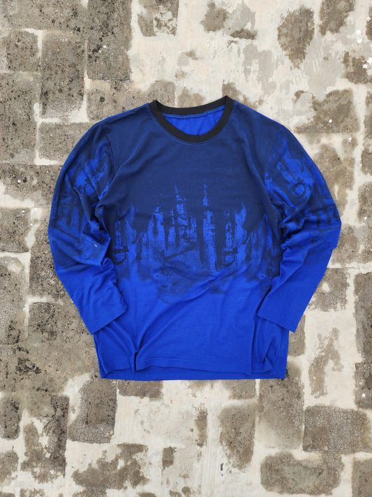 Shein Blue Grunge Buildings Full Sleeves Tee (L)