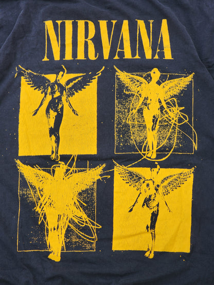 Nirvana Angels Black and Yellow Distressed Tee (L)
