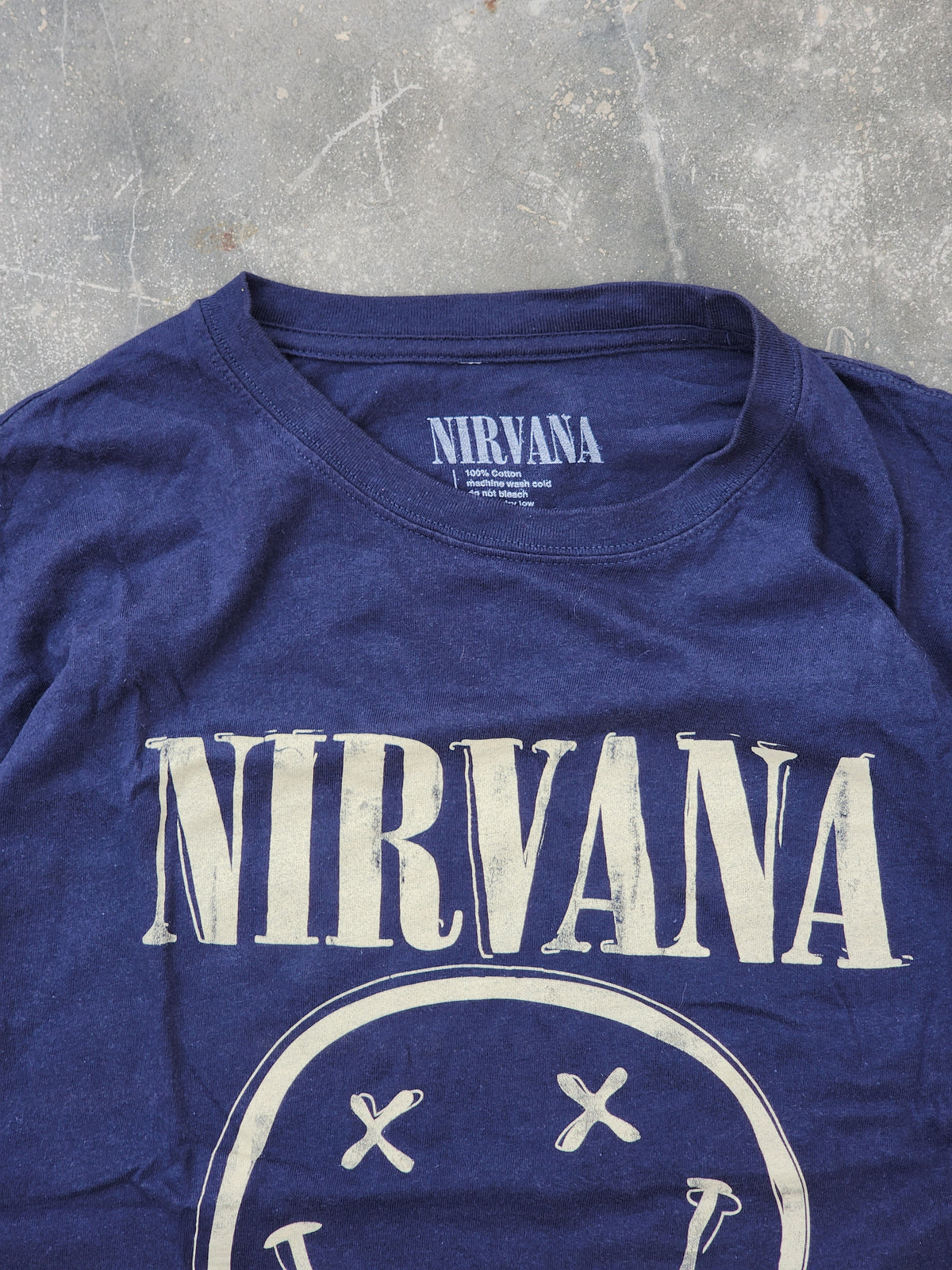 Nirvana Dark Blue Smiley Tee Cropped Fit (S/M)