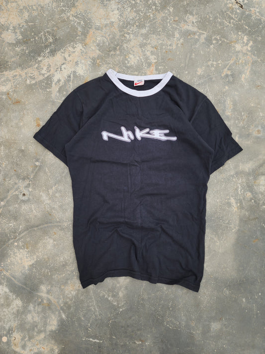 90s Vintage Bootleg Nike Big Logo Ringer T-Shirt (M)