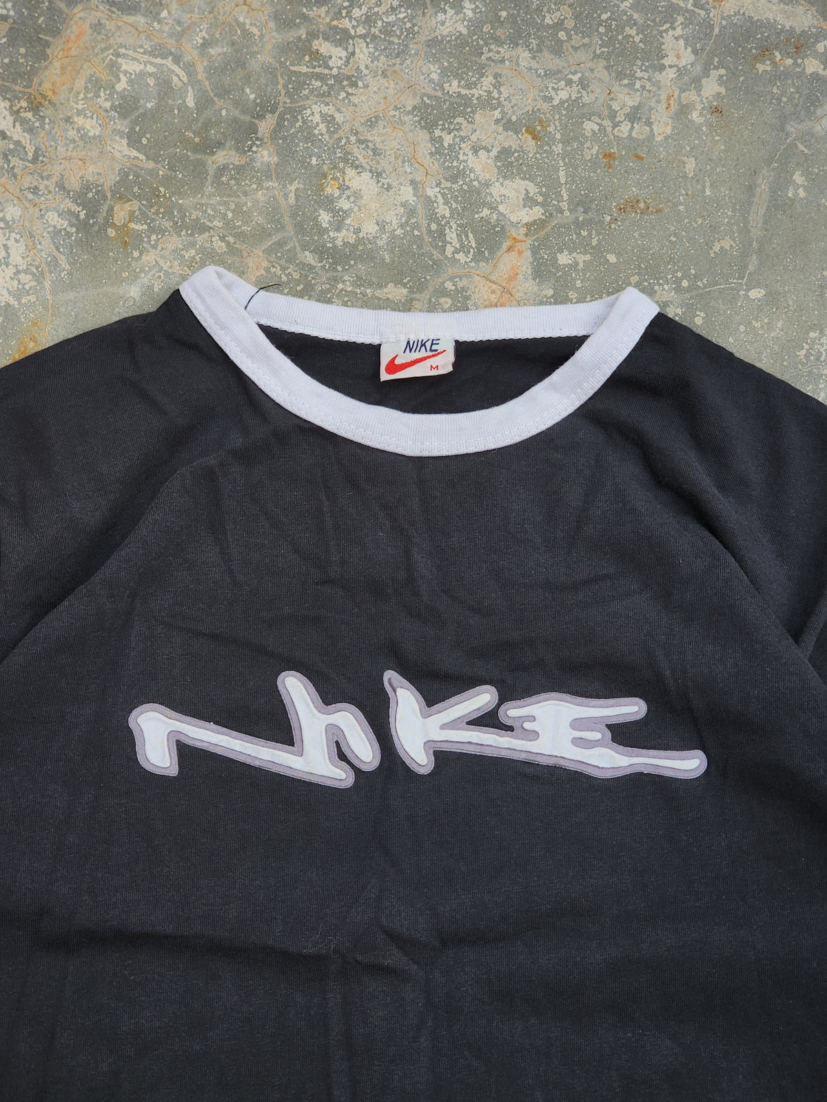 90s Vintage Bootleg Nike Big Logo Ringer T-Shirt (M)