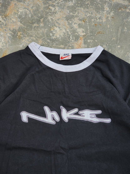 90s Vintage Bootleg Nike Big Logo Ringer T-Shirt (M)