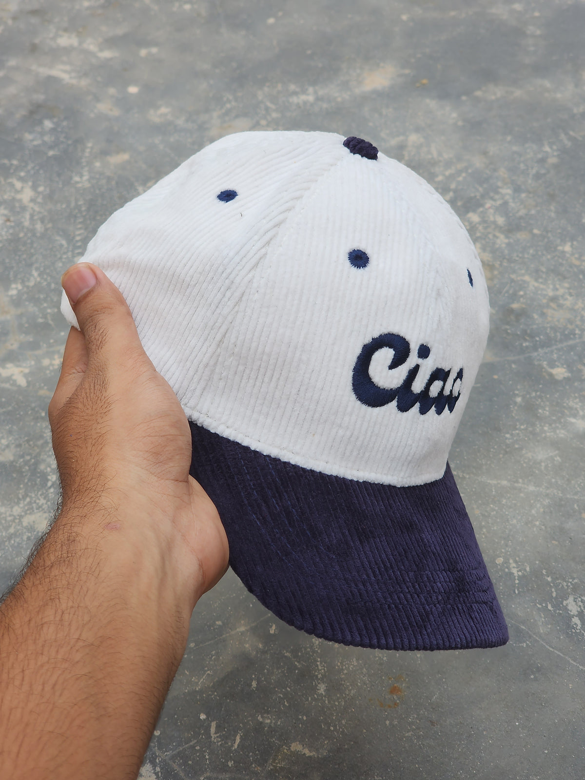 Ciao Blue and White Corduroy Cap
