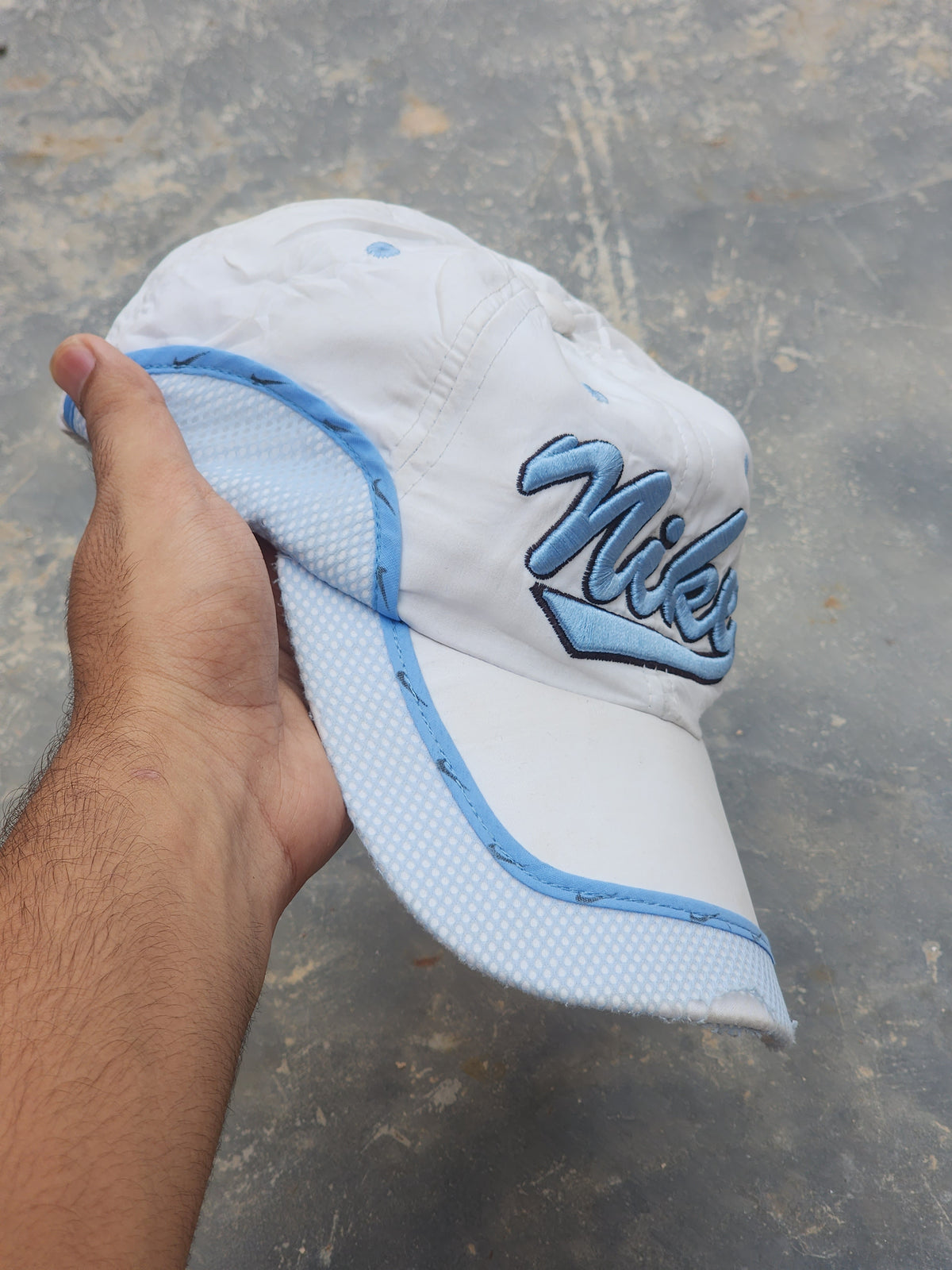 Vintage Y2K Nike Light Blue and White Dri Fit Cap