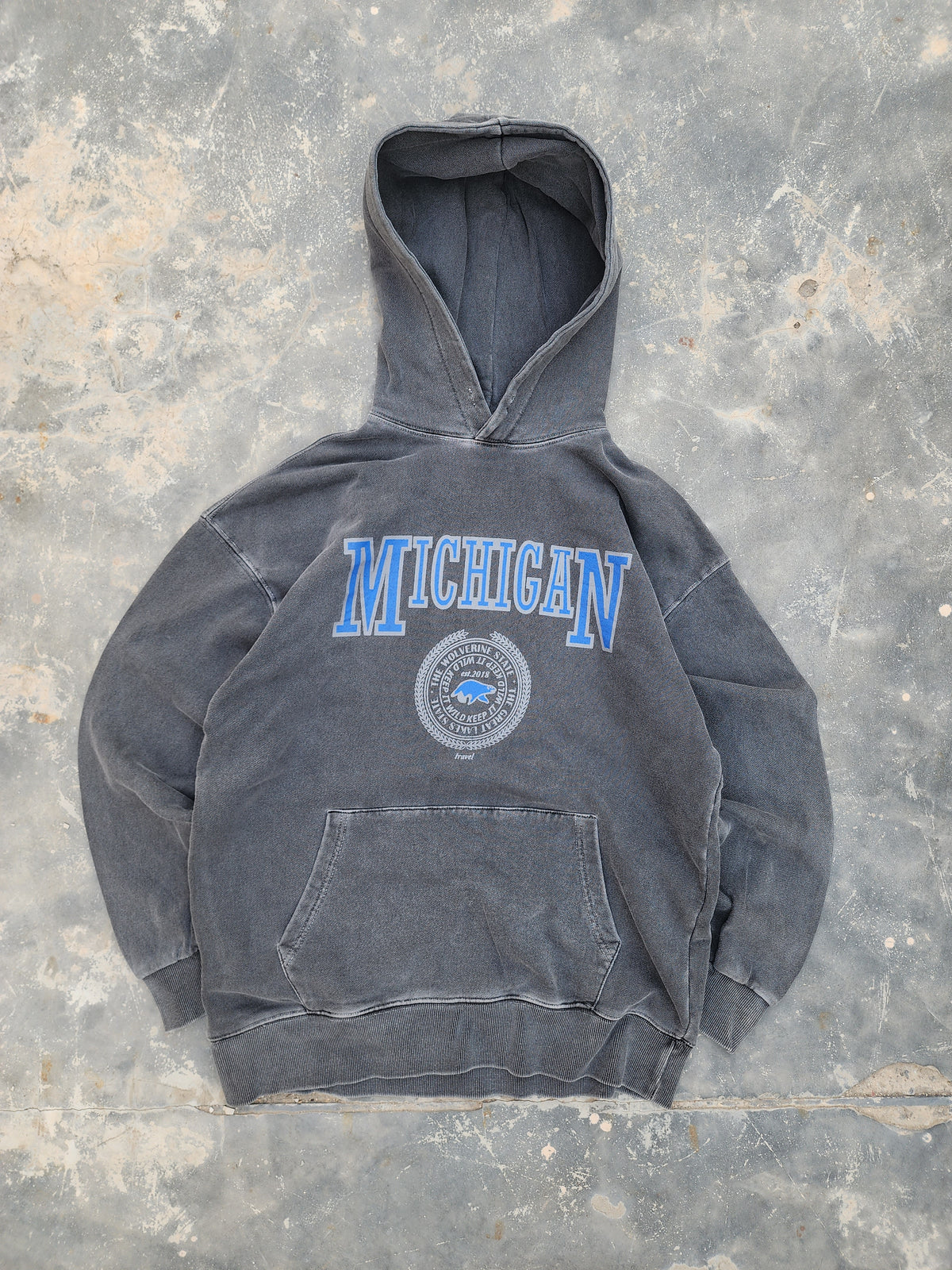 Michigan Gray Stone Washed Hoodie by Travel (M/L)