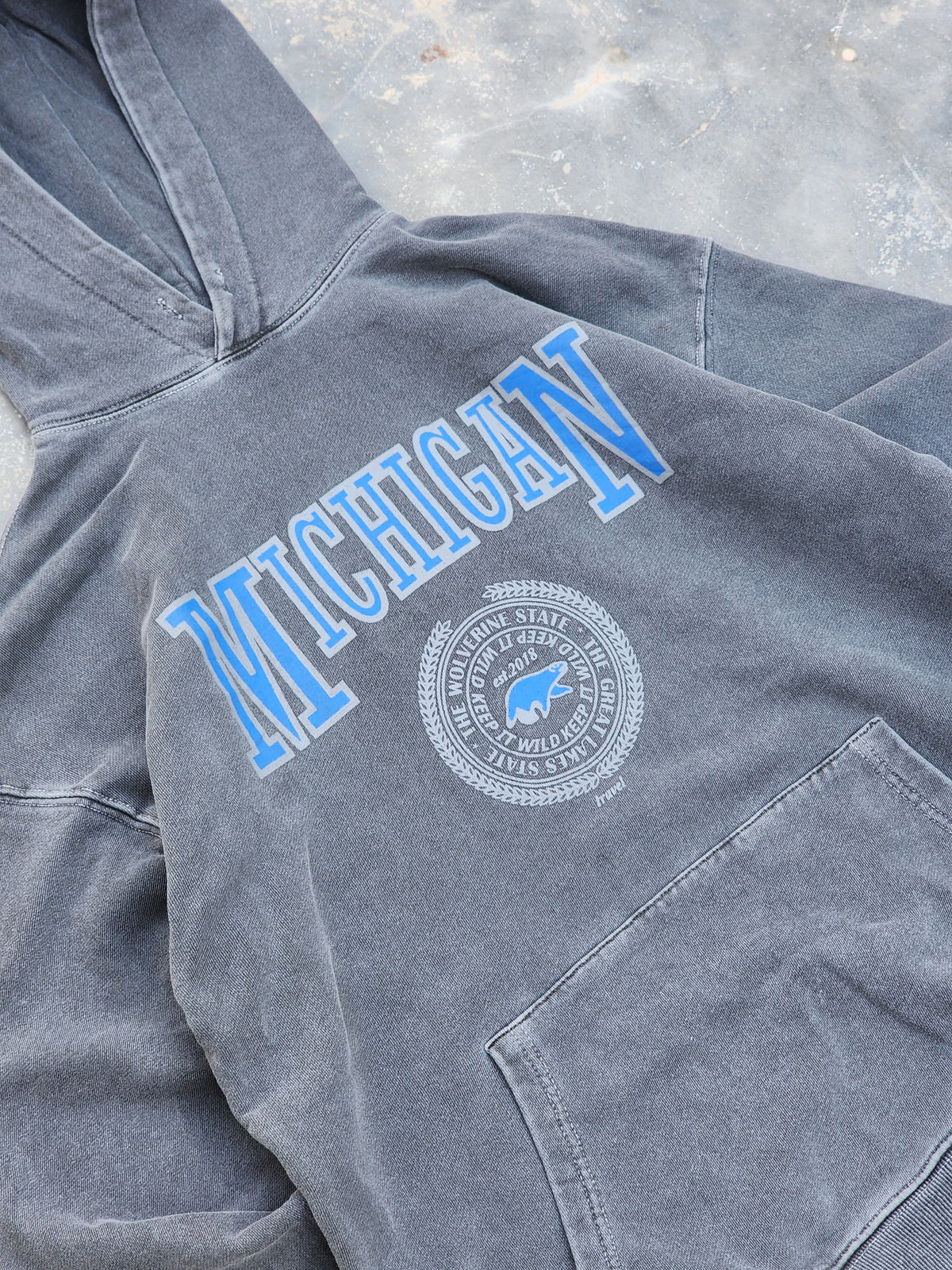 Michigan Gray Stone Washed Hoodie by Travel (M/L)