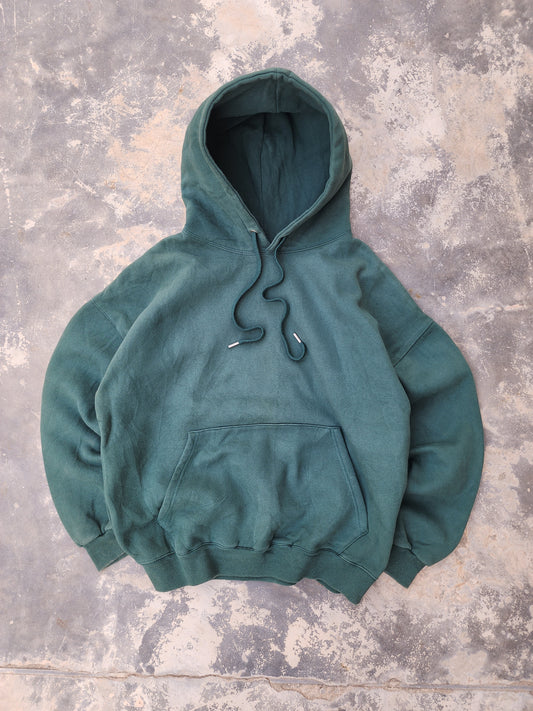 Vintage Made in Korea Green Plain Boxy Fit Heavyweight Hoodie (L)