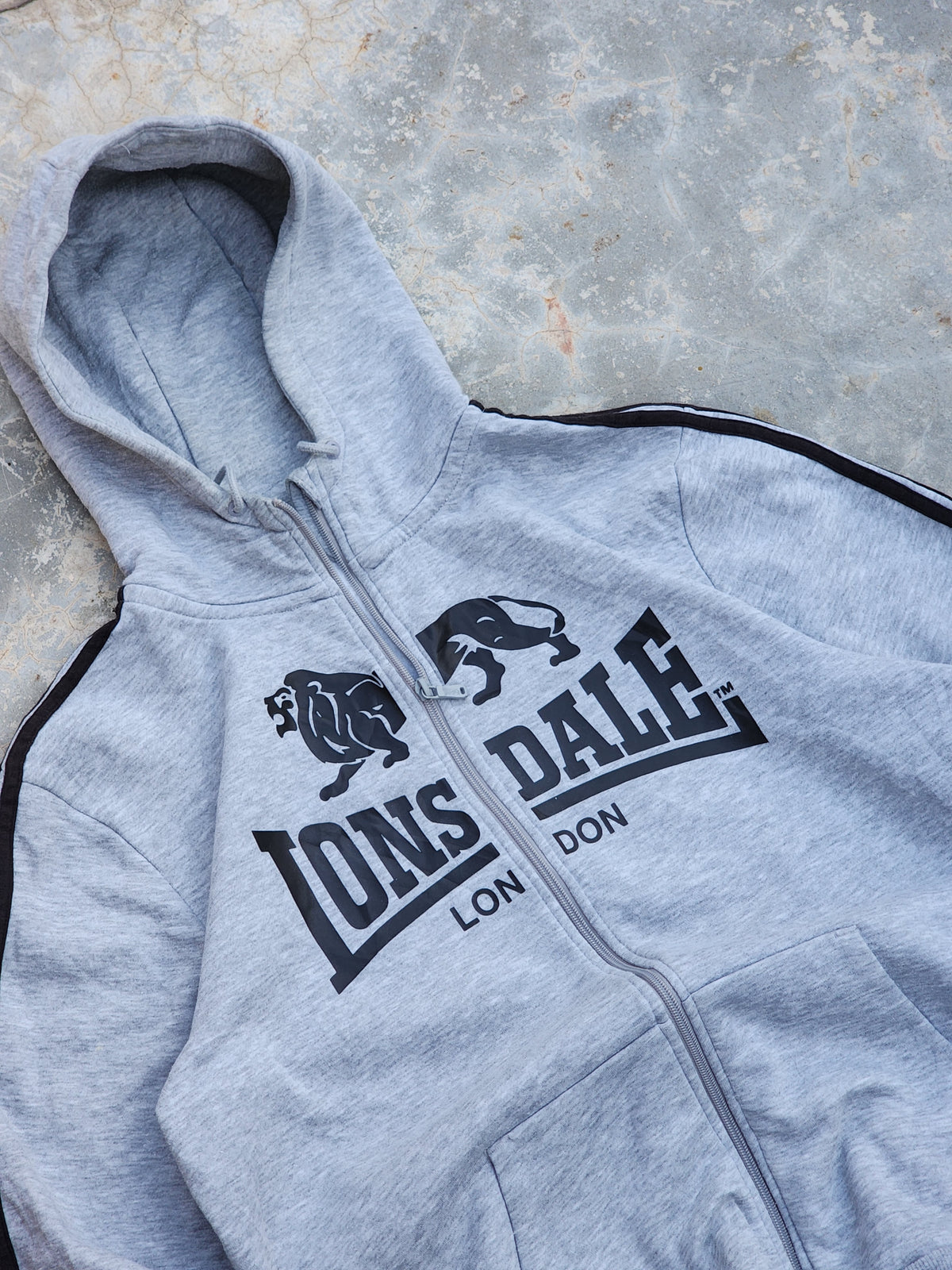 Lonsdale Classic Logo and Side Stripes Gray Zipper Hoodie (L)