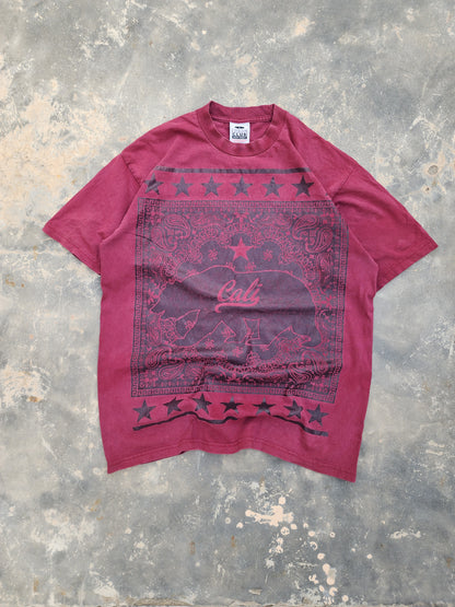 Pro Club Burgundy Cali Bear Bandana Graphic Tee (L)