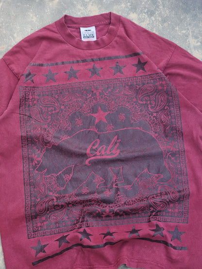Pro Club Burgundy Cali Bear Bandana Graphic Tee (L)