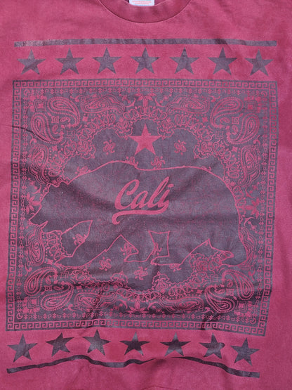 Pro Club Burgundy Cali Bear Bandana Graphic Tee (L)