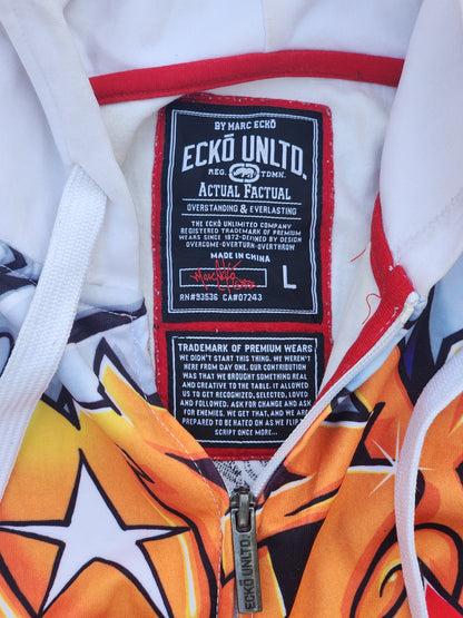 Vintage Y2K Ecko Unltd "New York Gritty City" All Over Print Graffiti Zip Up Hoodie White (L)