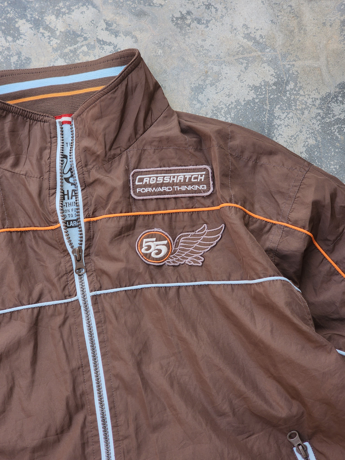 Vintage Crosshatch Brown Racing Windbreaker (M/L)