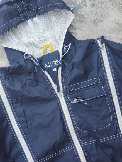Vintage Armani Jeans Y2K Multi-Zip Heavily Ventilated Technical Windbreaker Jacket (M)