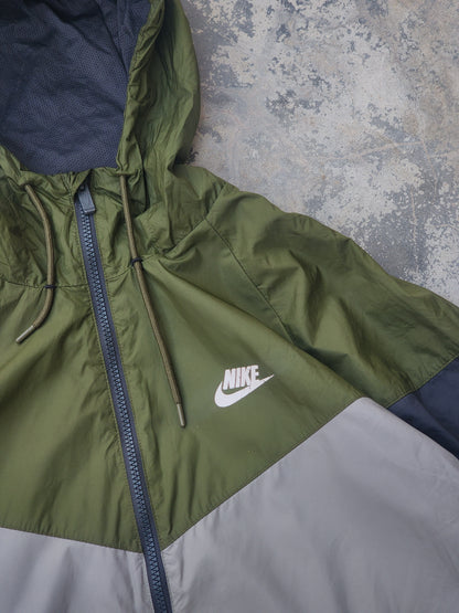 Nike Sportswear Windrunner Men's Hooded Windbreaker Jacket Olive and Grey (M)