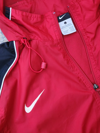 Vintage 2000s Red Team Sports Red and Black Full-Zip Windbreaker Hooded Rain Jacket (L/XL)