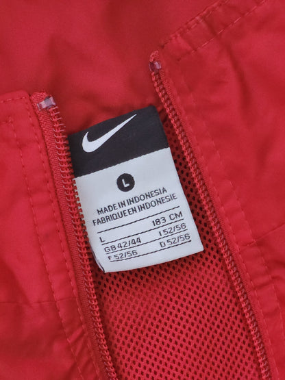 Vintage 2000s Red Team Sports Red and Black Full-Zip Windbreaker Hooded Rain Jacket (L/XL)