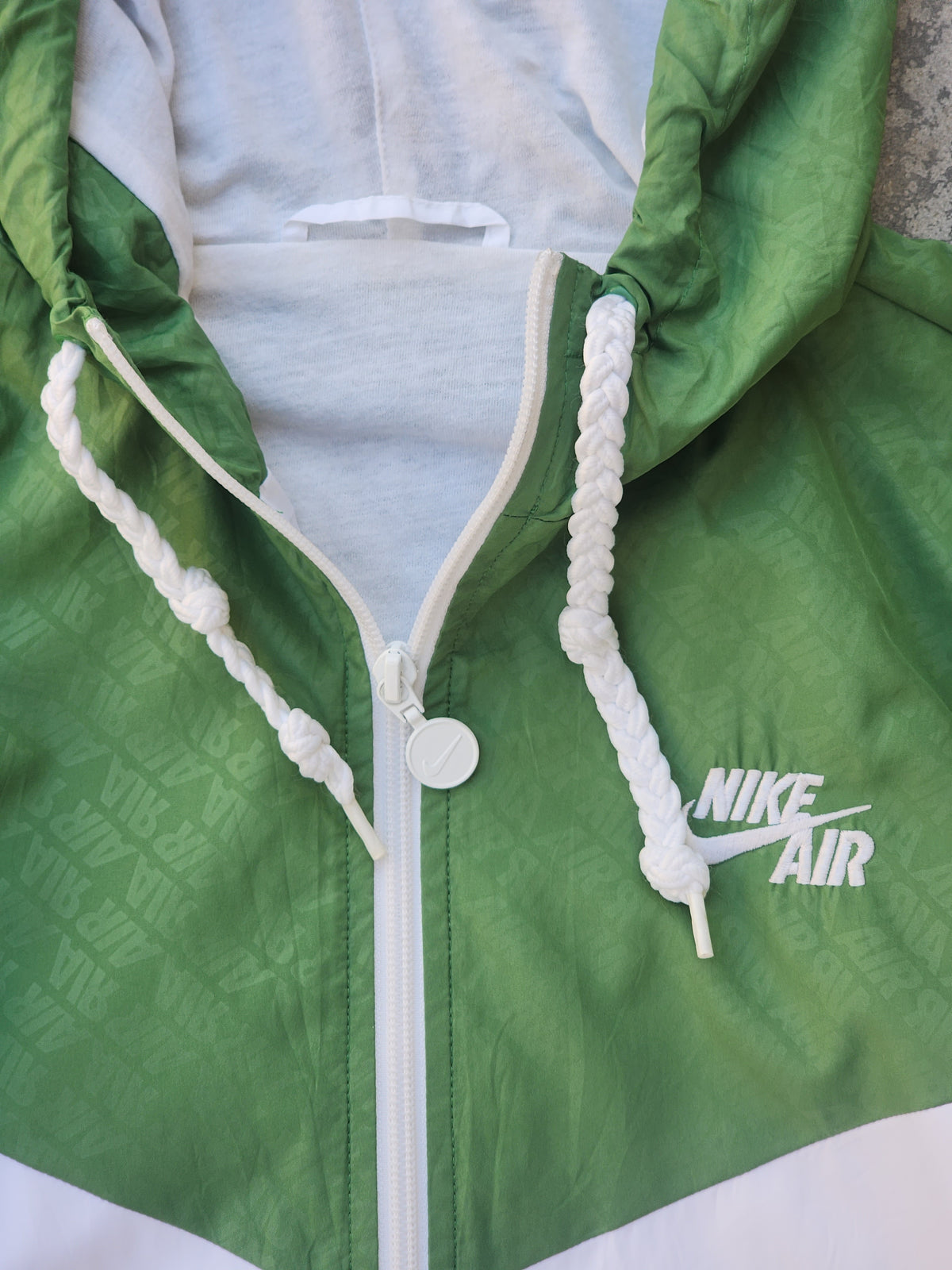 Vintage Nike Air All-Over Print Green / White Monogram Windbreaker Track Jacket (S/XS)