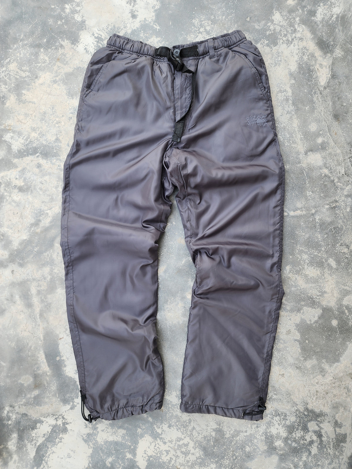 First Down Gray Fur Insulated Trackpants (M)