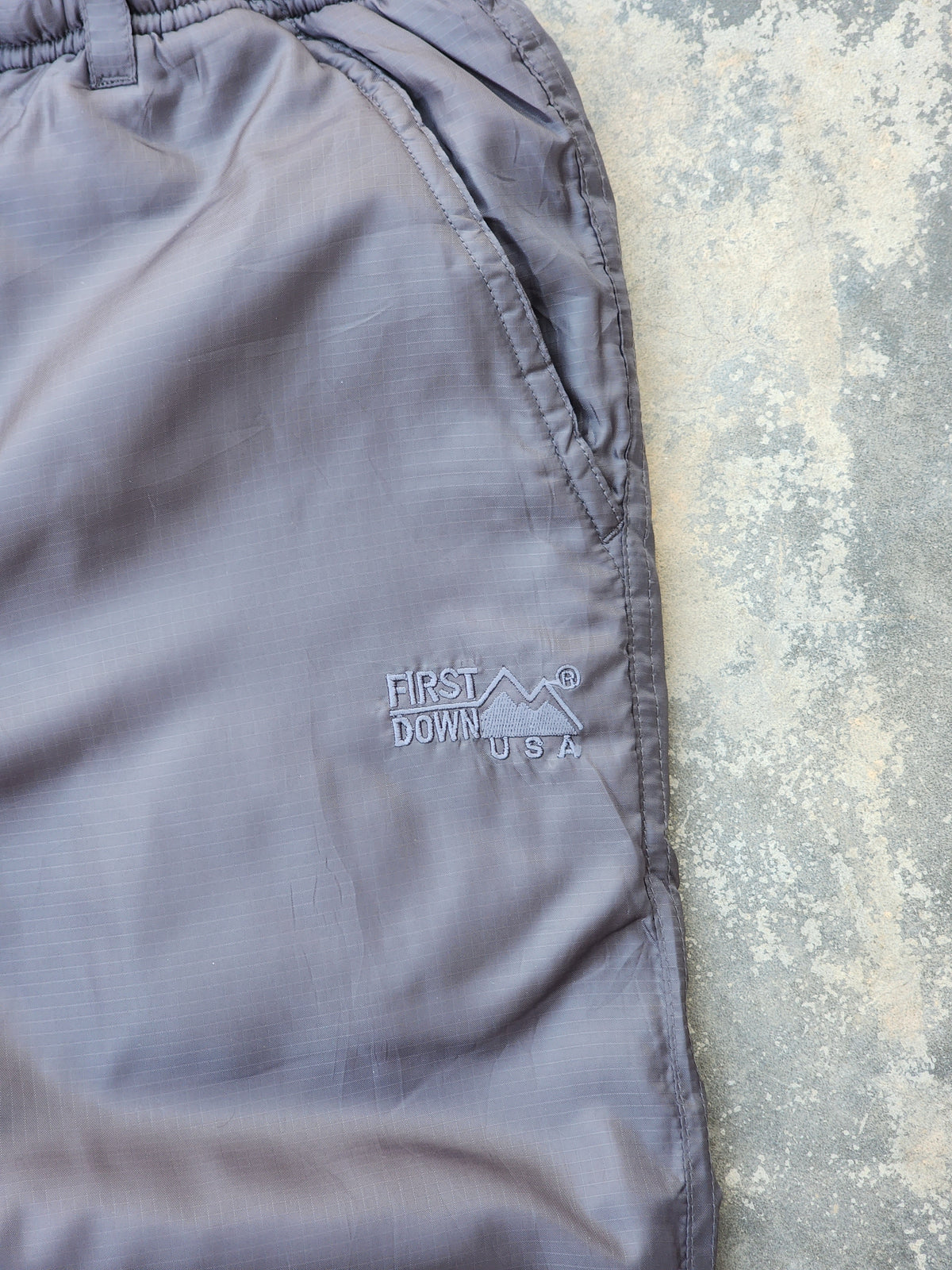 First Down Gray Fur Insulated Trackpants (M)