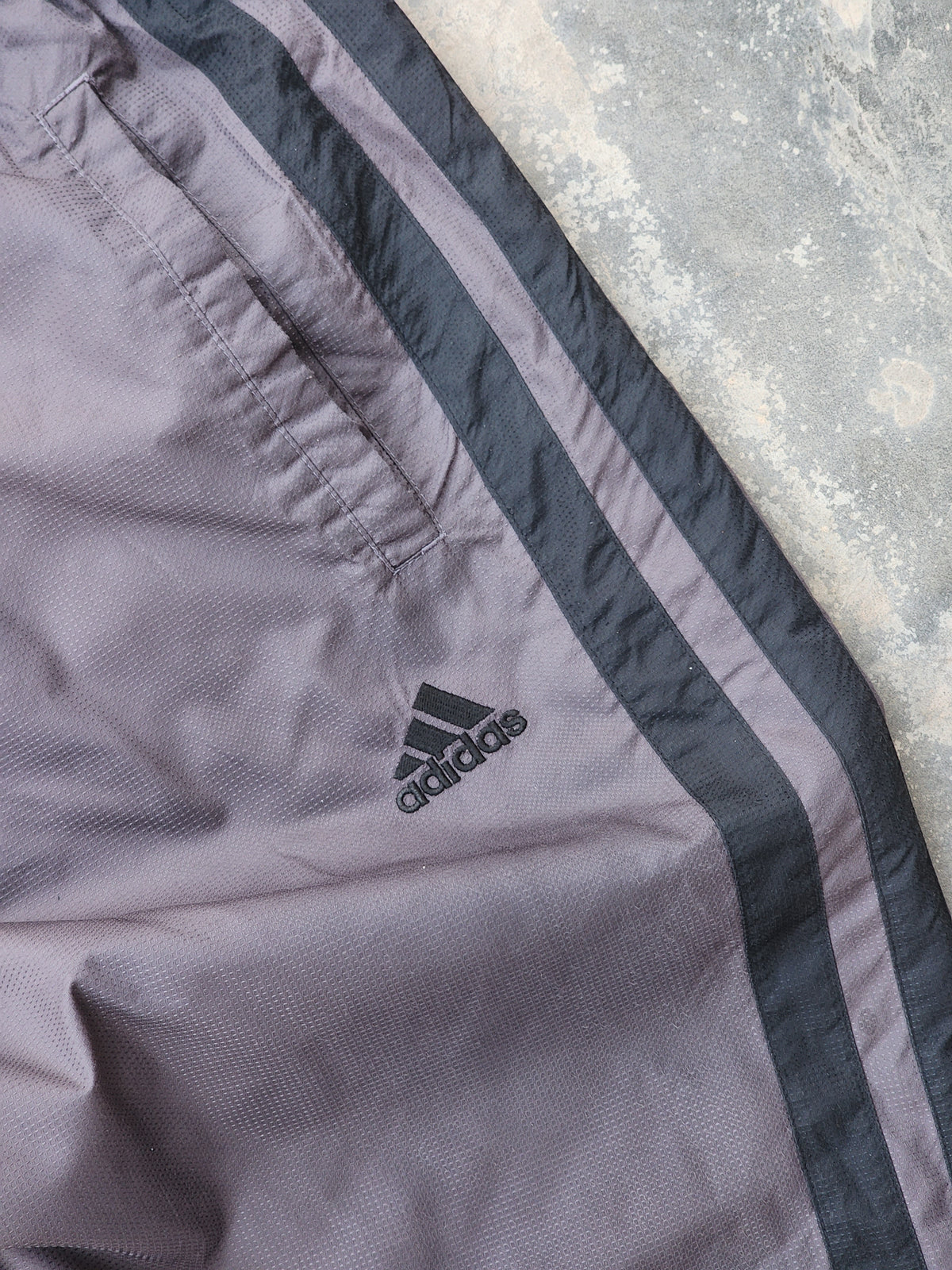 Vintage Adidas 90s Dark Purplish Black Striped Trackpants (L)